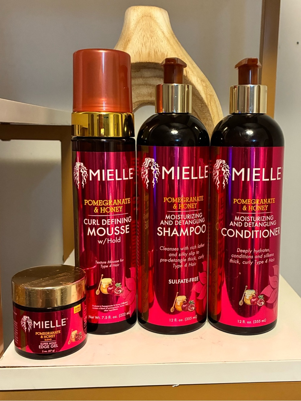 Mielle Pomegranate & Honey 4-Pc Hair Care Bundle Shampoo Conditioner Mousse Gel